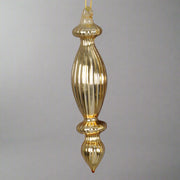 Aranyszínű jégcsap formájú üveg karácsonyfadísz.