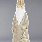 Arany színű Mikulás dekoráció karácsonyra, geometrikus mintás köpenyben.