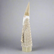 Modern karácsonyi dekoráció – 31 cm magas arany Mikulás figura ünnepi enteriőrbe.