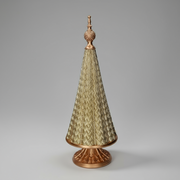 SHINY zöld-arany dekor fenyő kúp díszes csúccsal és bronzos talppal