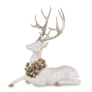 Fekvő fehér szarvas figura 53 cm deres hatású felülettel – Shiny kollekció