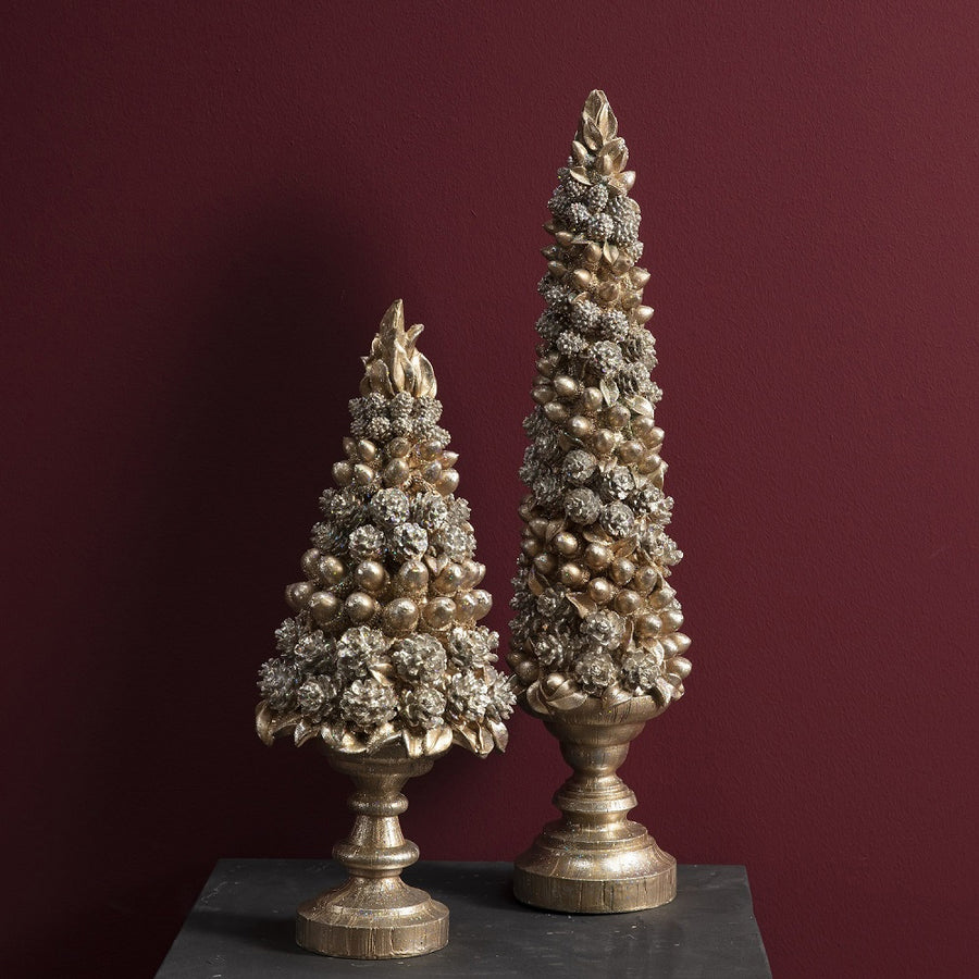 Pezsgőszínű, nagyméretű karácsonyi dekorációs fenyő kúp.