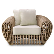 Siderno műrattan kerti fotel viola sand párnákkal – elölnézet