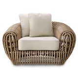 Siderno műrattan kerti fotel viola sand párnákkal – elölnézet