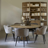 tölgyfa kerek asztal modern nappali környezetben