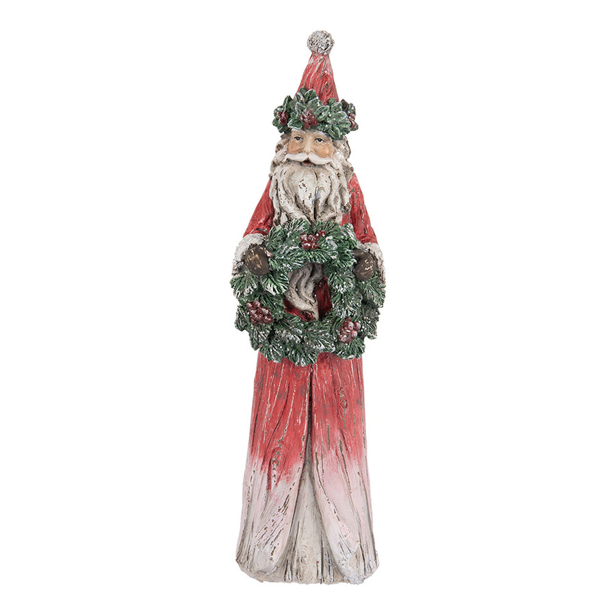 Spirit of the Forest piros Télapó figura 24 cm fenyőkoszorúval elölnézetben