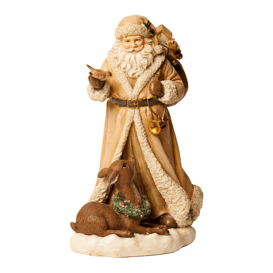 SPIRIT OF THE FOREST bézs Télapó figura őzikével 26 cm fehér háttéren