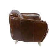 SPORSTER dohánybarna bőrkanapé oldalsó nézete, elegáns ívekkel és minőségi bőr felülettel.