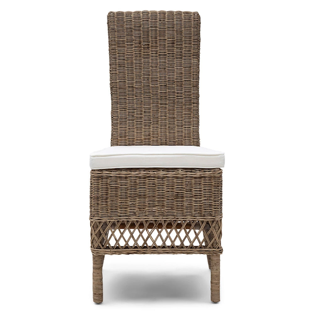 natúr rattan étkezőszék elölnézet magas háttámlával