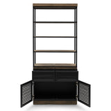 Könyvespolc nyitott polcokkal és zárt alsó szekrényrésszel nyitott ajtókkal