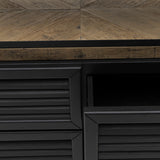 Lamellás fekete szekrényajtó részlet tölgyfa felső lappal