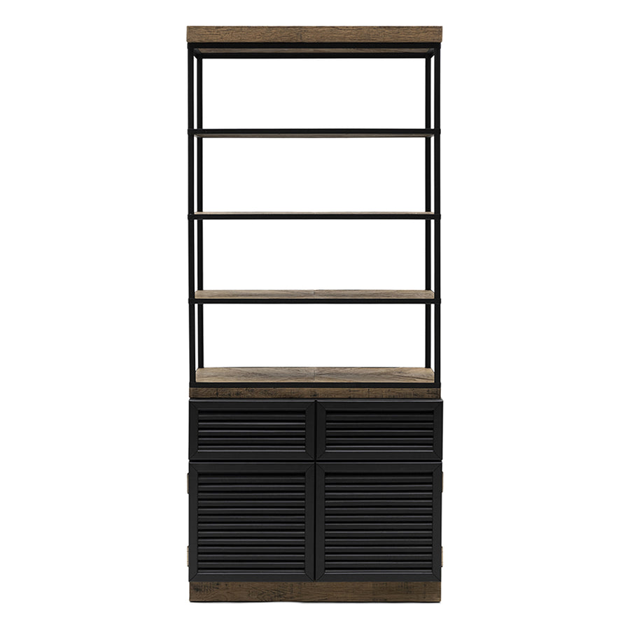 Loft stílusú tölgyfa-fém könyvespolc 226 cm fekete vázzal elölnézet