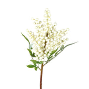 Krémszínű mű hóbogyó ág zöld levelekkel, 50 cm