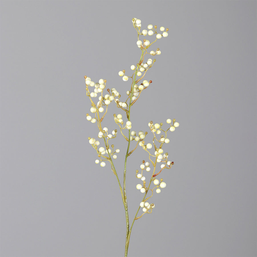 Élethű krémszínű mű bogyós ág 72 cm, ünnepi dekorációhoz.