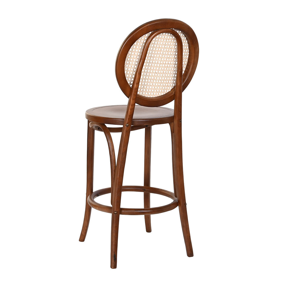 Thonet ihletésű, barna színű, pácolt felületű szilfából készült, mediterrán stílusú, formatervezett bárszék.