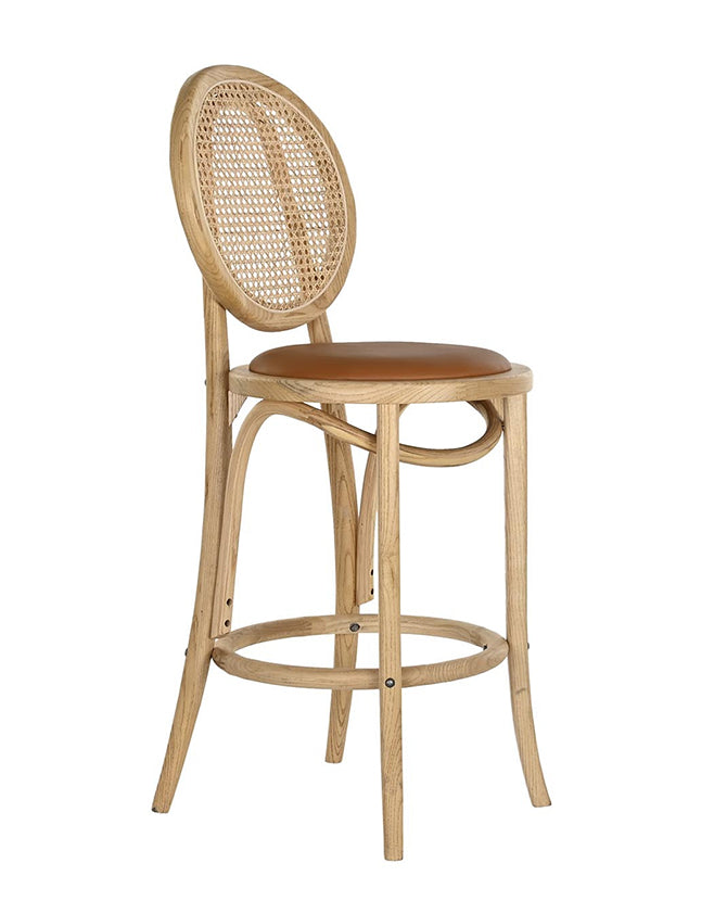 Thonet bárszék, rattan háttámlával.