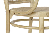 Thonet ihletésű, natúr színű, lakkozott felületű szilfából készült, mediterrán stílusú, formatervezett, karfás kialakítású étkezőszék.
