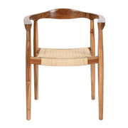 Barna színű, teakfából készült, formatervezett karosszék.