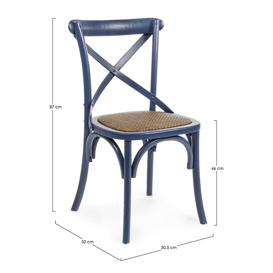 Kék színű, thonet jellegű étkezőszék.