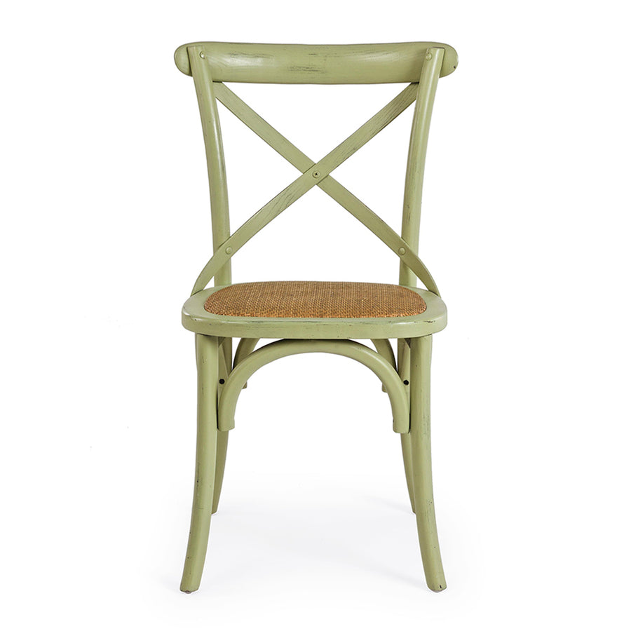 Zöld színű, szilfából készült, thonet jellegű étkezőszék.