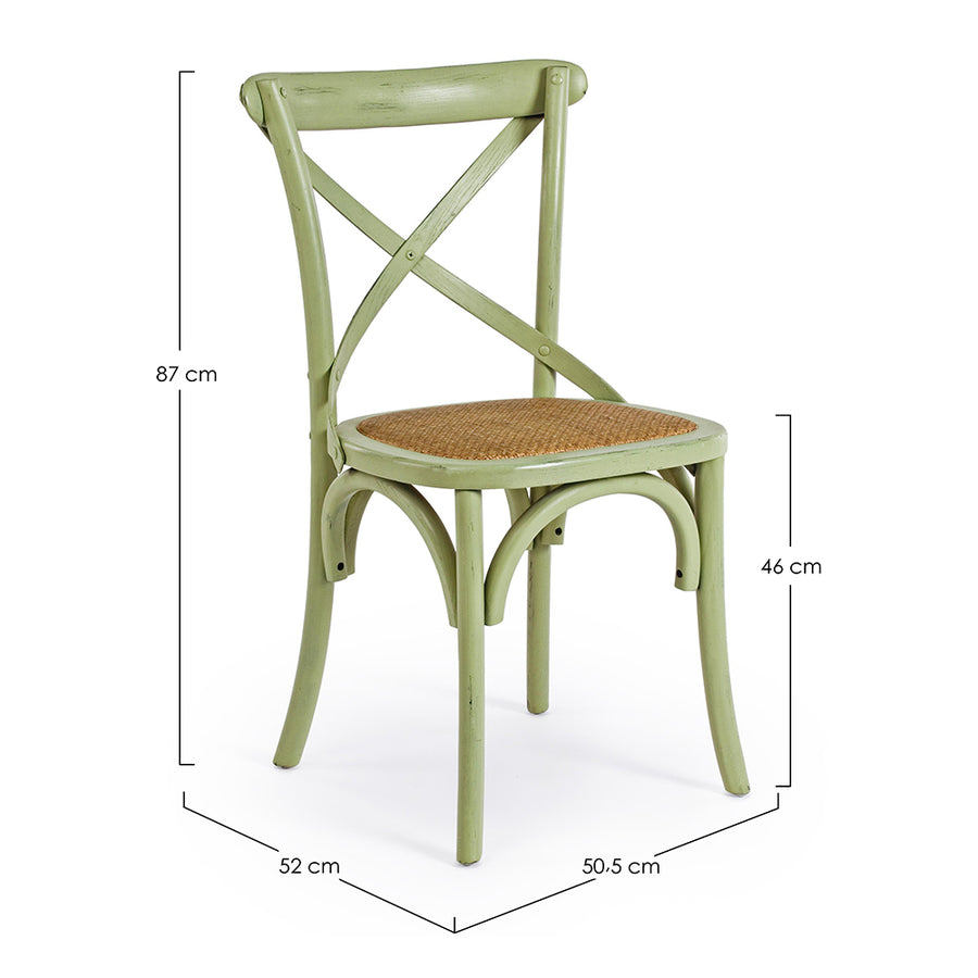 Zöld színű, szilfából készült, thonet jellegű étkezőszék.