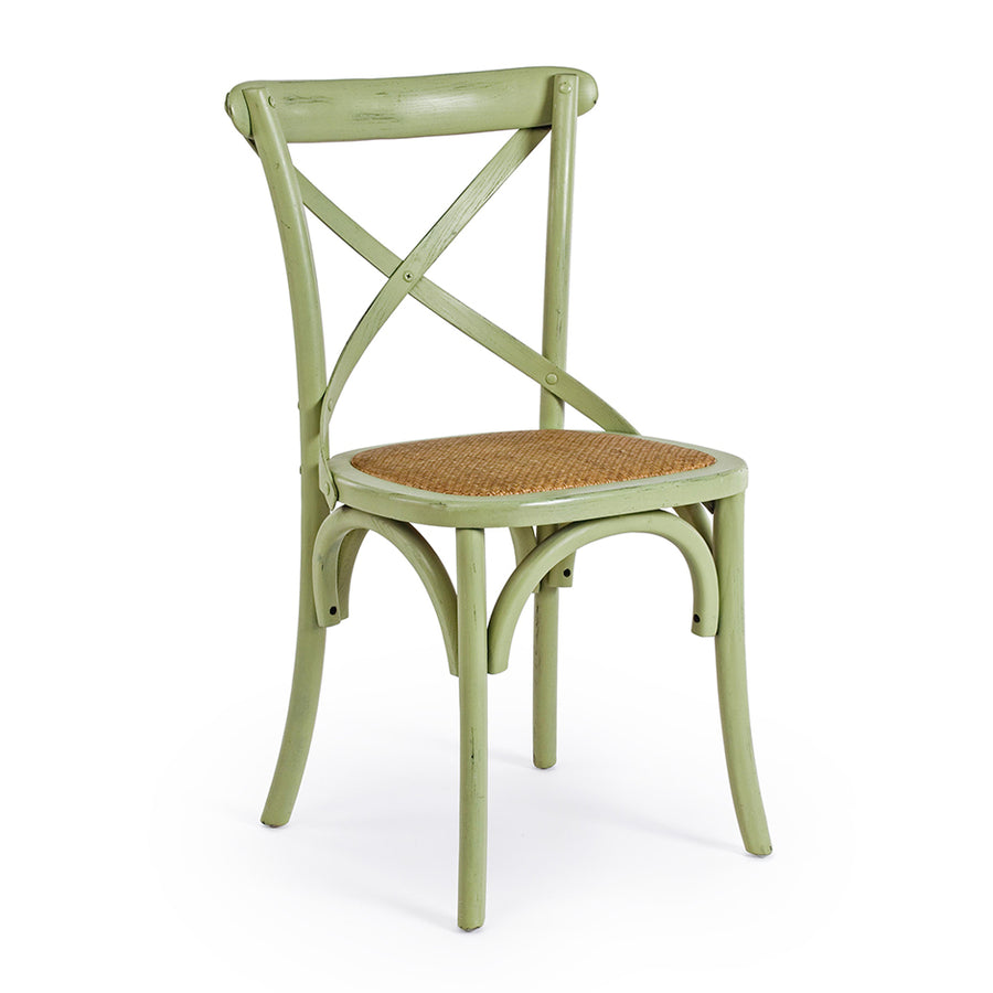 Zöld színű, szilfából készült, thonet jellegű étkezőszék.