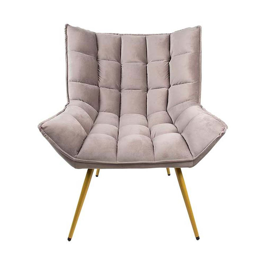 Szürke színű bársonyszövettel kárpitozott, dizájn fotel