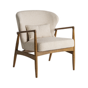 tarres bézs szövet fotel párnával és fa vázzal