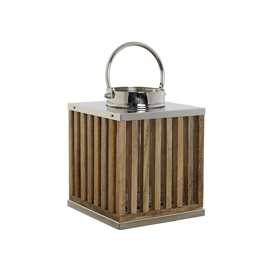 Mangófából és rozsdamentes acélból készült lámpás.