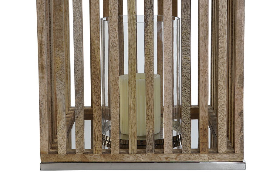 Mangófából és rozsdamentes acélból készült lámpás.