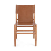 Teakfából és konyakszínű valódi bőrből készült, kortárs stílusú dizájn étkezőszék.