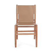 Teakfából és taupe színű valódi bőrből készült, kortárs stílusú dizájn étkezőszék.