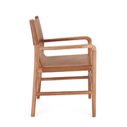 Teakfából és konyakszínű valódi bőrből készült, kortárs stílusú dizájn karosszék.