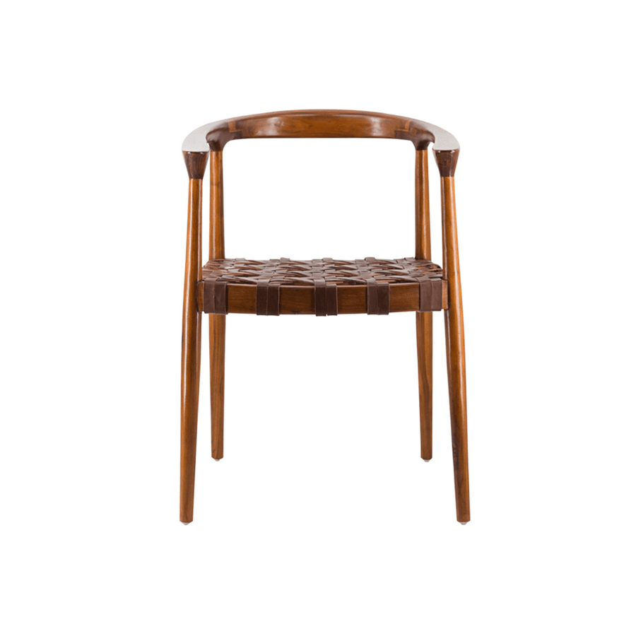 Teakfa karosszék bőr ülésessel.