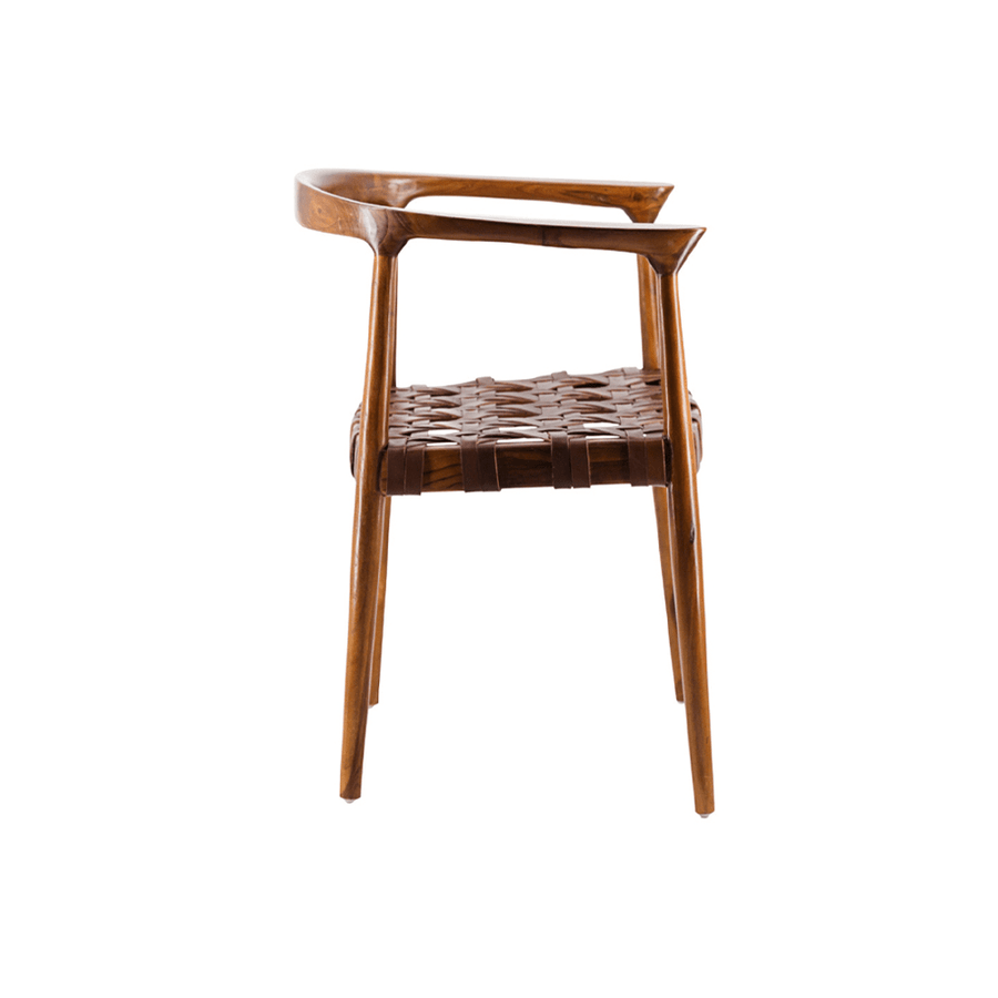 Teakfa karosszék bőr ülésessel.