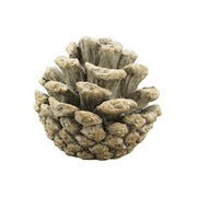 Rusztikus antikolt felületű, krémszínű, dekoratív toboz dísz.