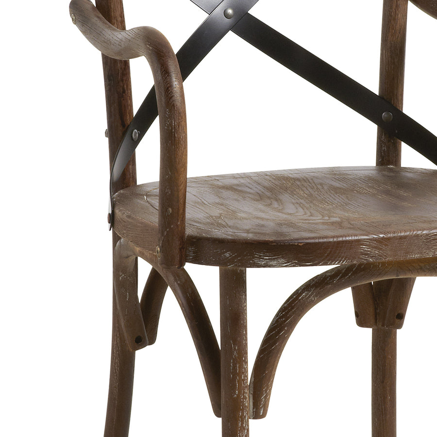 Thonet ihletésű, barna színű, x háttámlájú , tölgyfa karosszék.