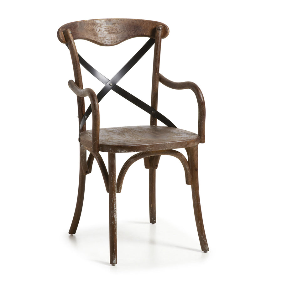 Thonet ihletésű, barna színű, x háttámlájú , tölgyfa karosszék.