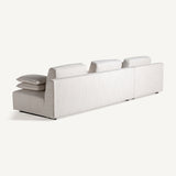TRAUN design kanapé hátsó nézetben, törtfehér kárpittal