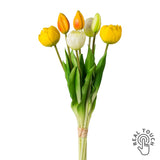 Sárga-mix, 7 szálas real touch mű tulipáncsokor 39 cm, teljes nézet