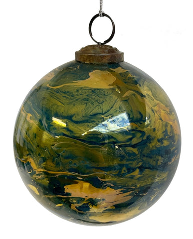 Márványmintás üveg karácsonyfadísz Ø 12 cm kék-arany "Marble"