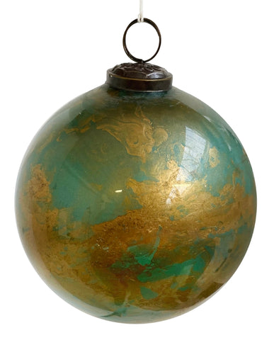 Márványmintás üveg karácsonyfadísz Ø 12 cm zöld-arany "Marble"