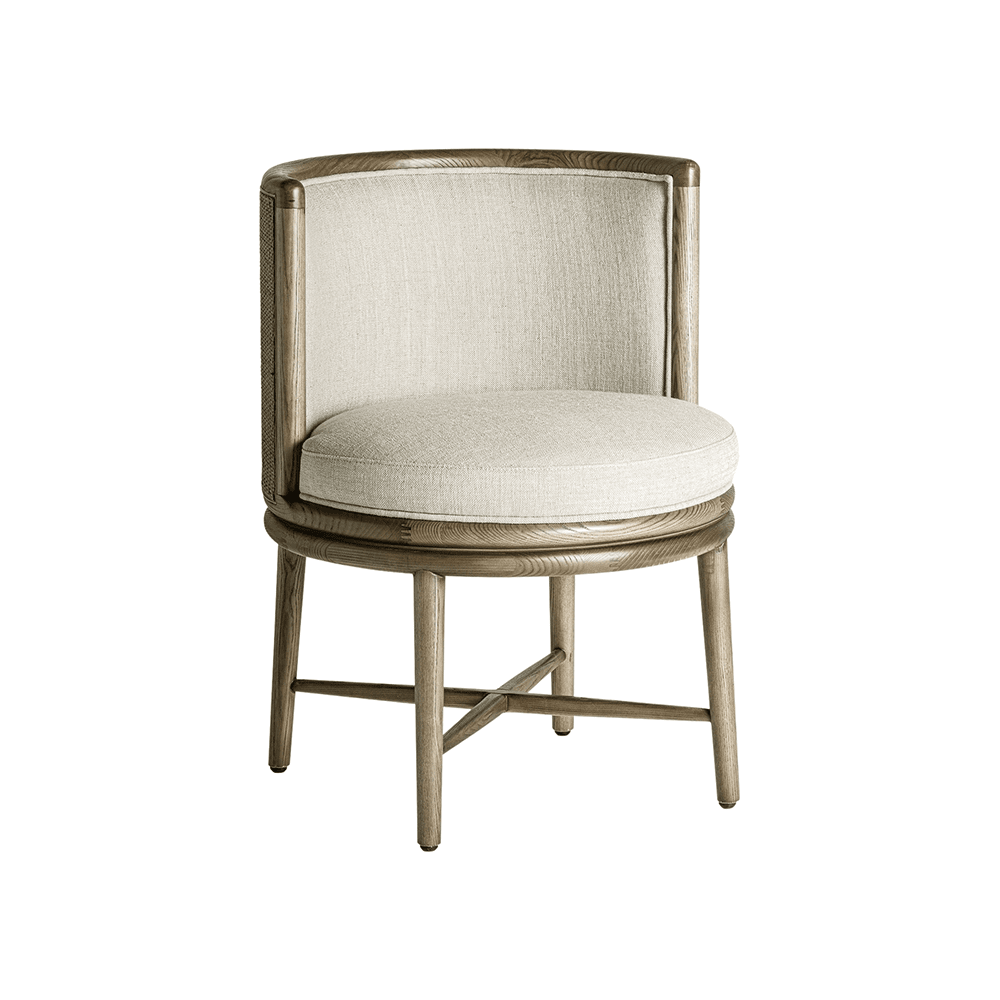 Varaire design szék tölgyfa vázzal és törtfehér ülőfelülettel elölnézetből.