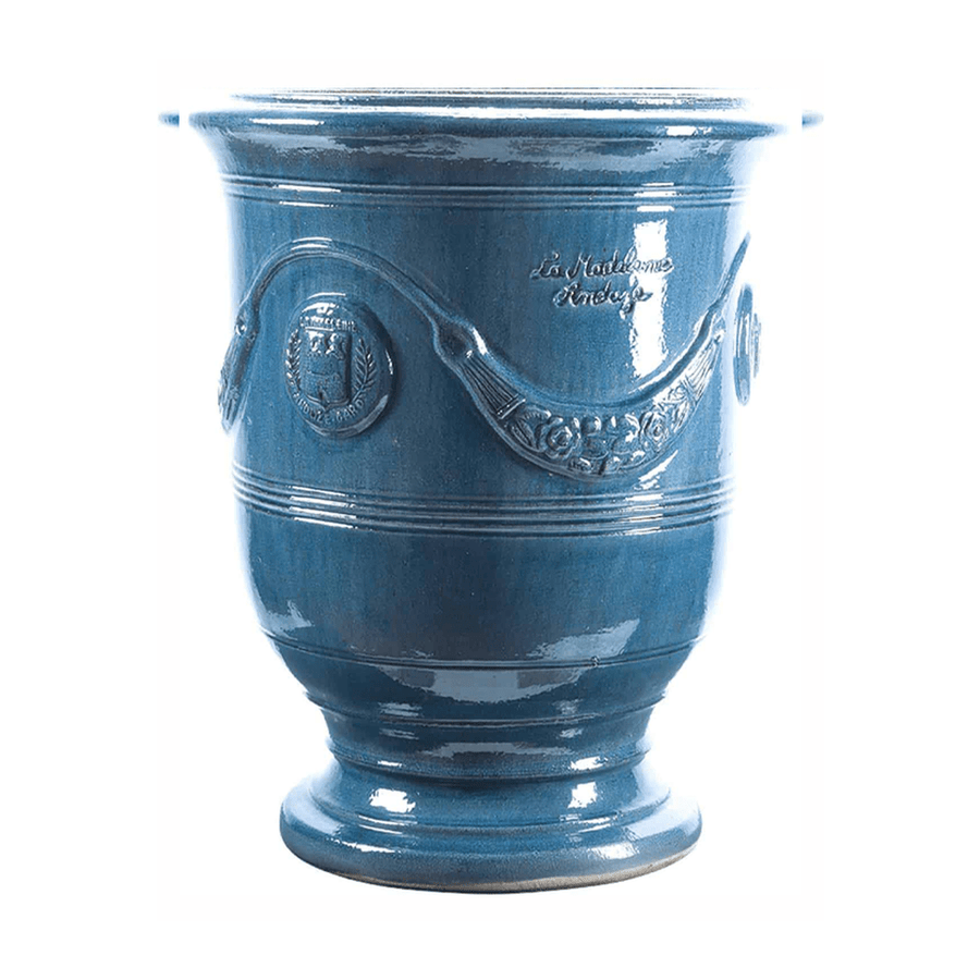 Levendulaék mázas anduze kerámiakaspó a Vase d' Anduze Emaillés Tradition kollekcióból, Medici stílusú díszítéssel és fényes felülettel.