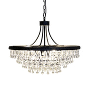 Versailles üvegcsillár 70 cm, kristályprizmákkal és fekete vázzal, bekapcsolt világítással