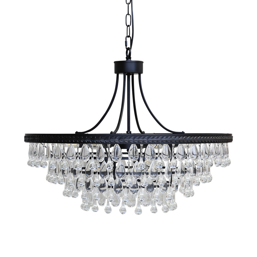 Versailles üvegcsillár 70 cm, fekete vázzal és kristály cseppekkel, kikapcsolt állapotban