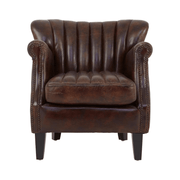 Vintage-loft stílusú, dohánybarna színű, antikolt bőrrel kárpitozott, szárnyas klubfotel.