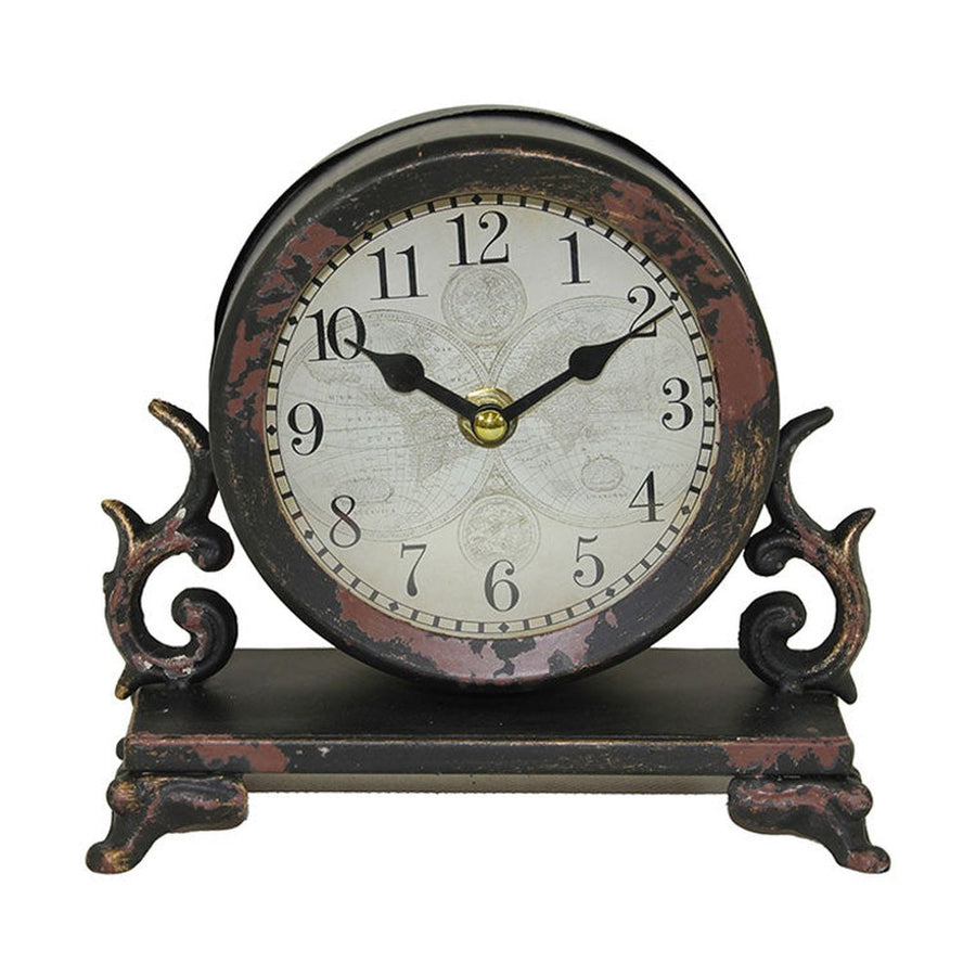 Antikolt felületű fém asztali óra.