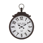 Fekete-fehér színű falióra, "Grand Hotel, Paris" felirattal.