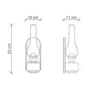 Antikolt felületű mázas kerámiából és üvegből készült kézműves falilámpa.